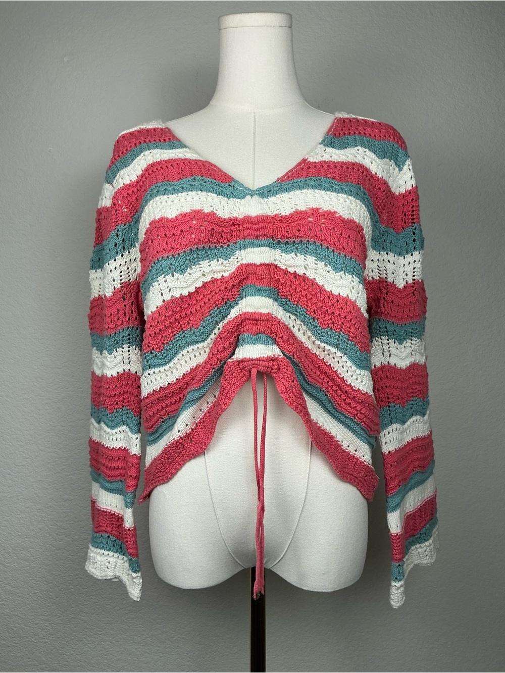 Marc New York Andrew Marc Striped Crochet Ruched Sweater Medium Y2K